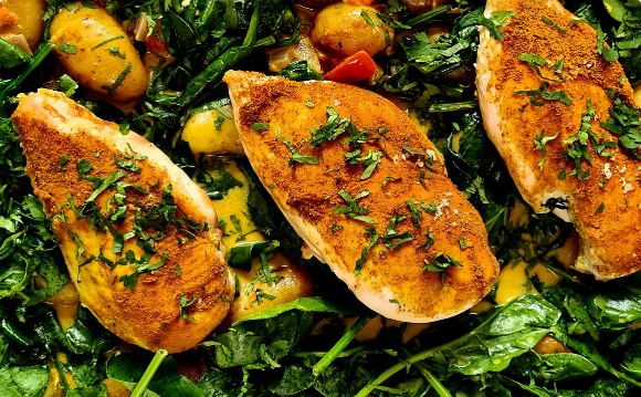 Bombay Potatoes and Spiced Chicken Traybake - At Dad's Table